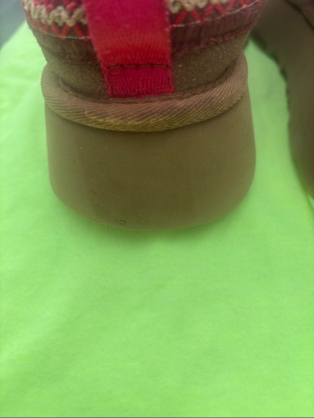 UGG Brown Suede Mule Slippers with Burgundy Trim - Picture 7 of 13